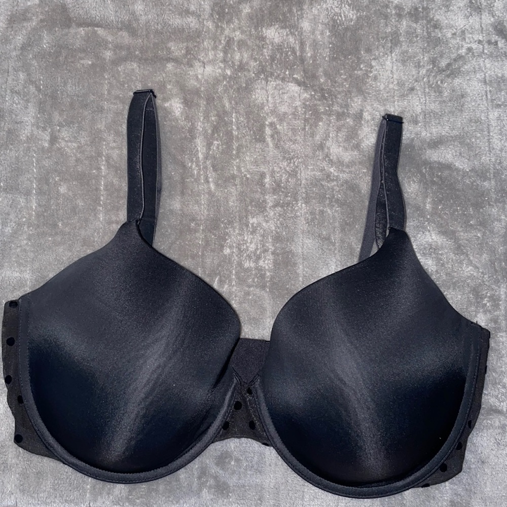 Victoria’s Secret • Black with polka dot detail uplift demi bra. Size 36DDD